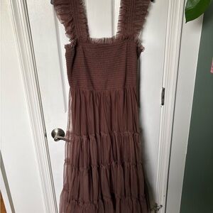 Listicle Brown Ruffled Smocked Dress